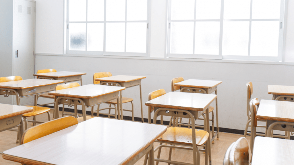 empty desks in a classroom